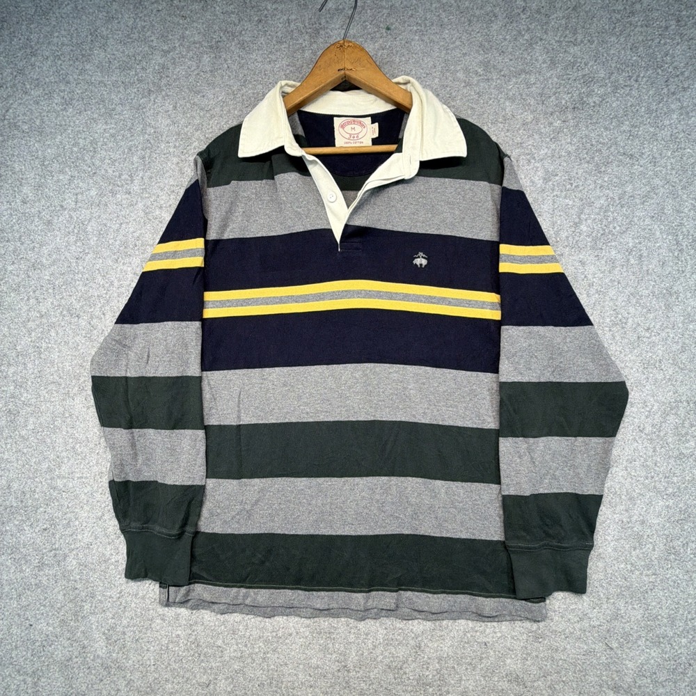Brooks Brothers Long Sleeve Rugby Polo Shirt Mens Medium Yellow Blue Striped